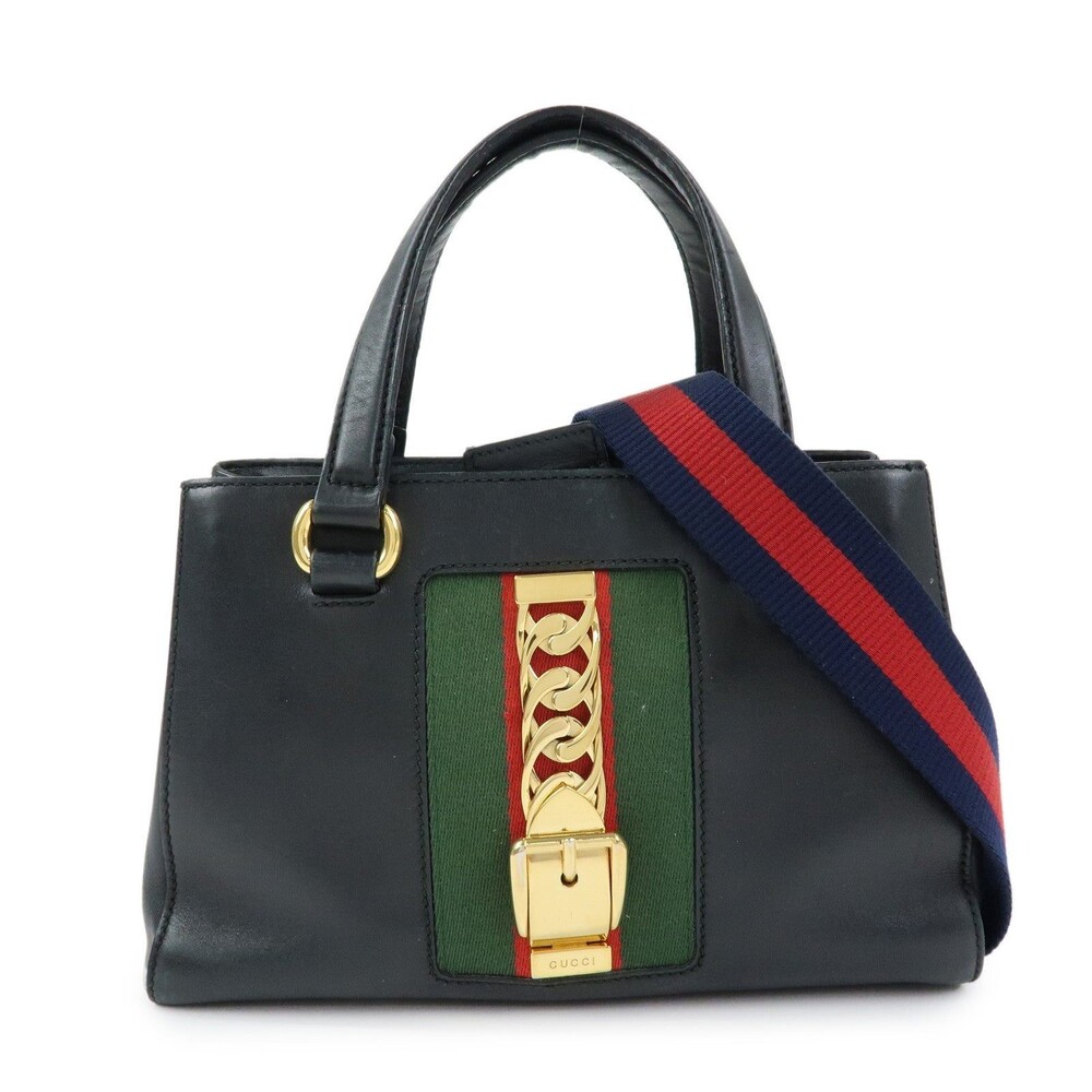 Gucci Calfskin Sylvie Handbag Black Leather
